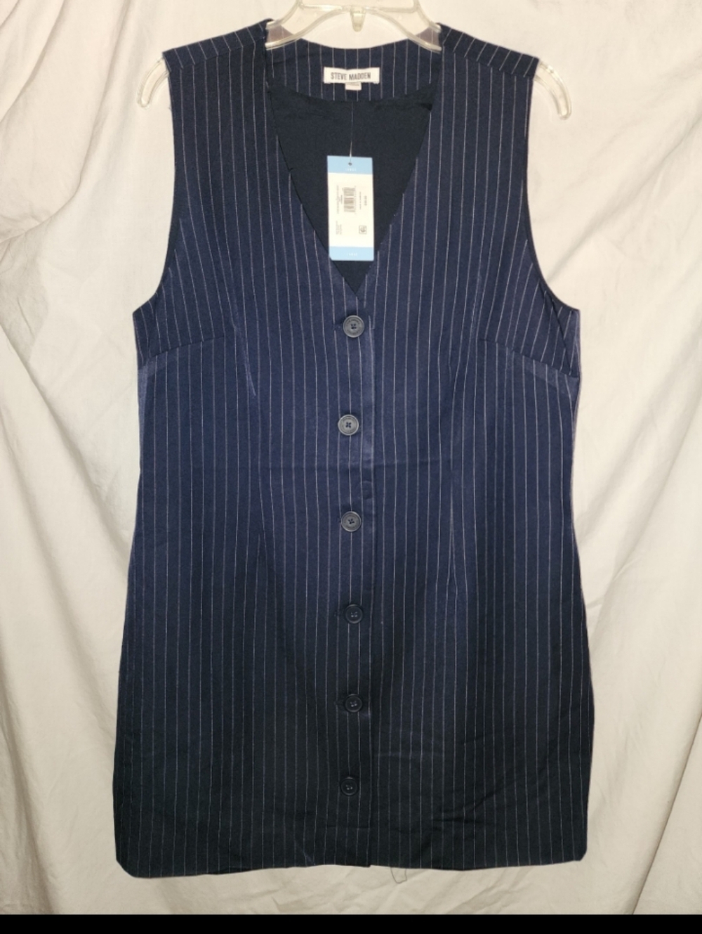 Steve madden womens size large navy blue pinstripe dress